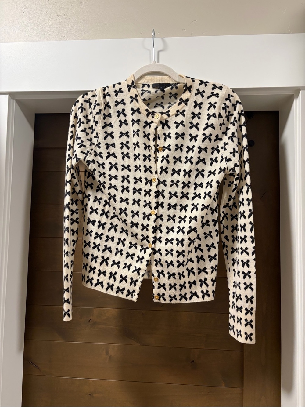 J. Crew Jackie Bow Print Lightweight Wool Cardigan - Picture 2 of 5